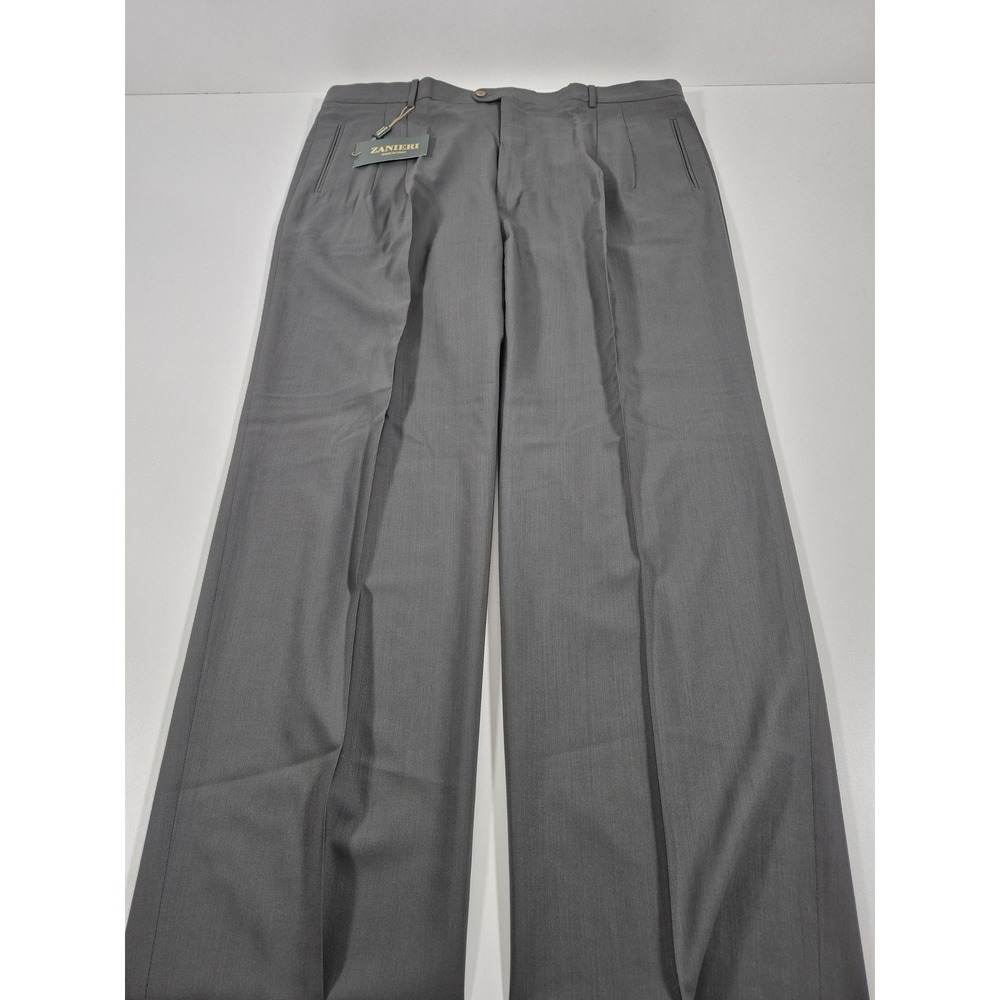 Zanieri Dress Pants Mens 44x36 Gray Super 100 Wool Pleated Unhemmed Italy NWT